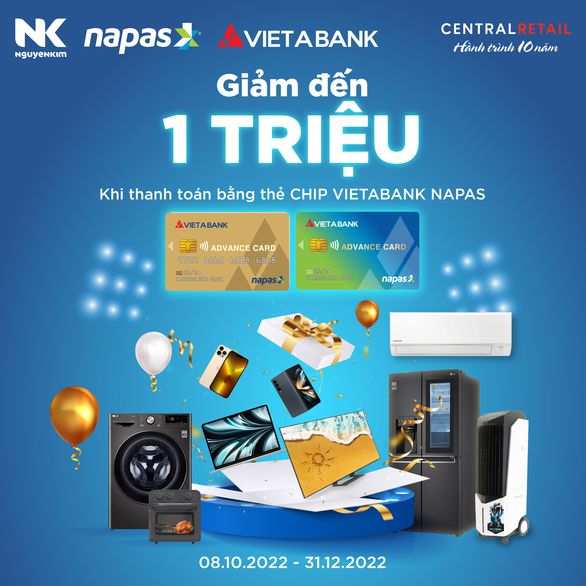 Giảm đến 1 triệu khi thanh toán tại Nguyễn Kim cùng thẻ VietABank NAPAS